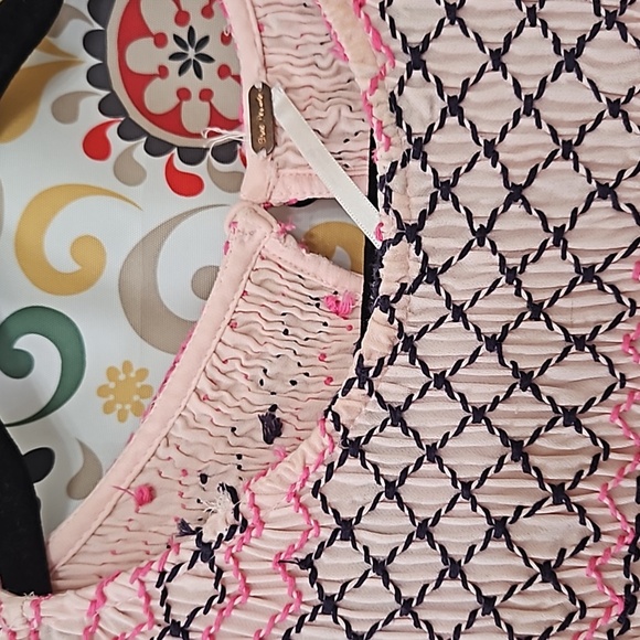 Free People Pink Long Sleeve Smocked Mini Shift Dress Size Small - Picture 3 of 7